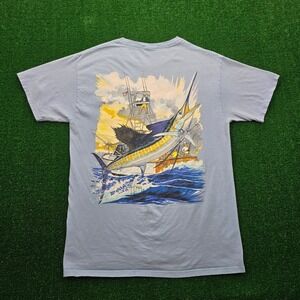 Guy Harvey Tshirt Mens Medium Blue Marlin Fishing Graphic Boat Offshore‎ 2005